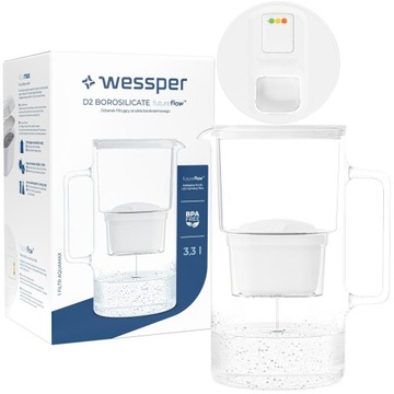 SZKLANY DZBANEK FILTRUJĄCY Z LICZNIKIEM LED WESSPER BOROSILICATE
