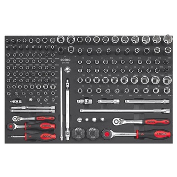 Тележка для инструментов SONIC S9 Workshop, 429 элементов, 8 ящиков с аксессуарами