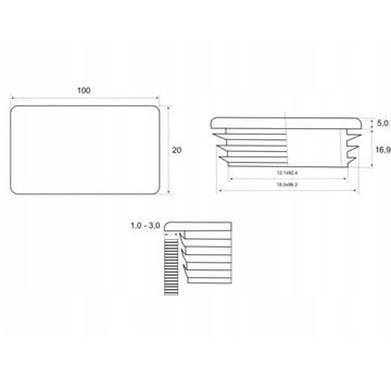 ВНУТРЕННЯЯ КРЫШКА ДЛЯ ПРОФИЛЯ 100х20 ЧЕРНАЯ 5 ШТ.