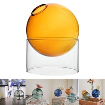 Прозрачная стеклянная ваза, пузырьковый контейнер для гидропоники, прозрачный оранжевый короткий контейнер