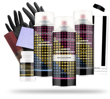 LAKIER SAMOCHODOWY BMW 475 BLACK SAPPHIRE + BEZBARWNY + PODKŁAD SPRAY 400ml