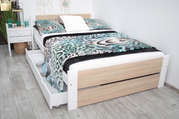 Деревянная двуспальная кровать LEA 140x200 Дуб Сонома МАТРАС с ящиком