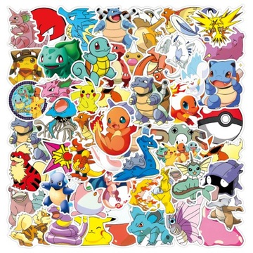 STICKER-BOMB POKEMONY RÓŻNE NAKLEJKI x50 WLEPY ANIME MIX POKEMON