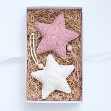 Gwiazdki Szydełkowe Na Choinkę, Dekoracja Pokoju, Prezent Baby Shower 2szt
