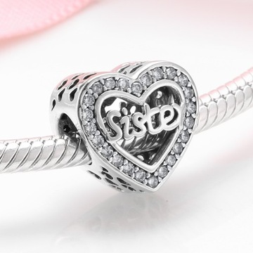 Charms Serce Sister Siostra srebro S925