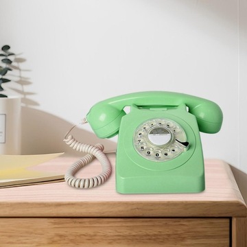 Telefon stacjonarny w stylu vintage z obrotową tarczą, przewodowy telefon stacjonarny, zielony