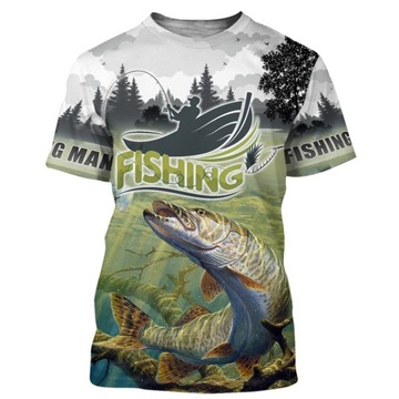 WĘDKARSKA KOSZULKA T-SHIRT MĘSKI 3D RYBAK Z RYBĄ