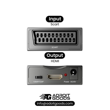 Адаптер AdroitGoods SCART-HDMI — с кабелем питания — преобразователь