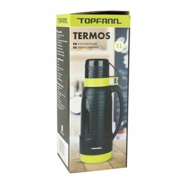 ЧЕРНЫЙ ТУРИСТИЧЕСКИЙ ТЕРМОС СО СТЕКЛЯННОЙ ВСТАВКОЙ 1Л ДЛЯ КОФЕ, ЧАЯ 1000МЛ