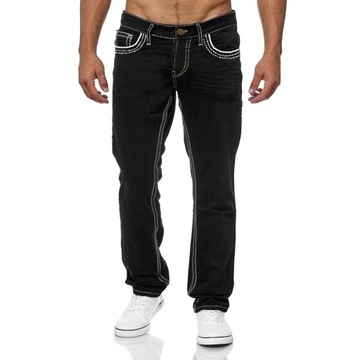 Men Jeans Solid Pockets Stretch Denim Straight Pan