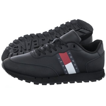 Buty Sneakersy Męskie Tommy Hilfiger Jeans Leather Runner Ess Czarne