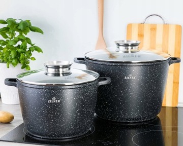 GARNEK DUŻY Z POKRYWKA 10L GARNEK 6,2L ZESTAW MARMURKOWY INDUKCJA / GAZ