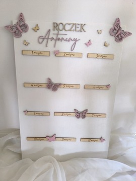 Tablica roczkowa na zdjęcia z ramkami - wzór motylek BIAŁA