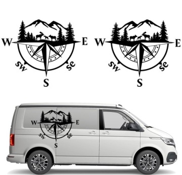 2x Nálepka Grafika na karavan přívěs Růže Větrů Hory Les Losí 45x57