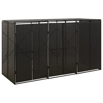 Osłona na 3 kosze na śmieci, czarna, 207x80x117 cm, polirattan
