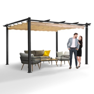 Pergola tarasowa altana ogrodowa 3x4m beż metalowa zadaszenie Milos II