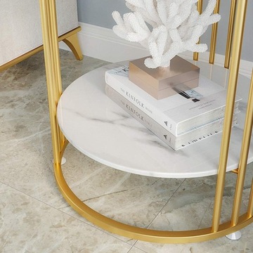 STOLIK KAWOWY BIAŁY MARMUR GLAMOUR DO SALONU ZŁOTY OKRĄGŁY GLAMOUR LOFT