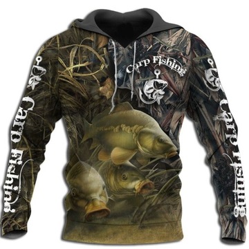 BLUZA MĘSKA WKŁADANA WZÓR 3D RYBA DLA WĘDKARZA 3XL