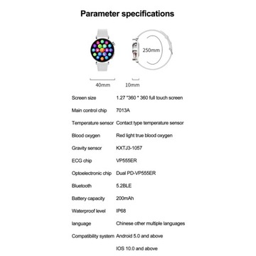 Inteligentny zegarek Tlen we krwi Tętno Monitorowanie snu Sport Wodoodporny