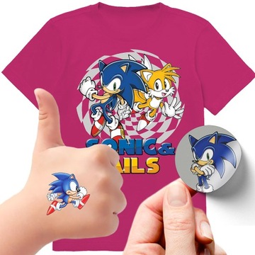 ZESTAW 3W1 KOSZULKA DLA DZIECI TATUAŻE NAKLEJKI SONIC 128 JAKOŚĆ