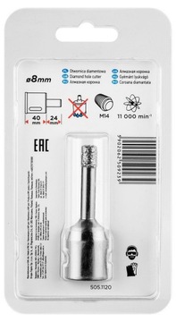 АЛМАЗНАЯ КОРОНКА ДЛЯ КЕРАМИЧЕСКОЙ ГЛАЗУРИ 8ММ Х М14 ДЛЯ ГРАФИТОВОЙ КЕРАМИКИ 55Х301