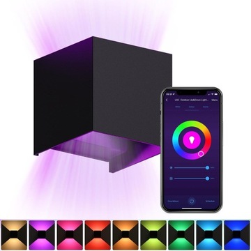 WODOODPORNA LAMPA ŚCIENNA LED INTELIGENTNA LAMPA ŚCIENNA WIFI RGB 600lm