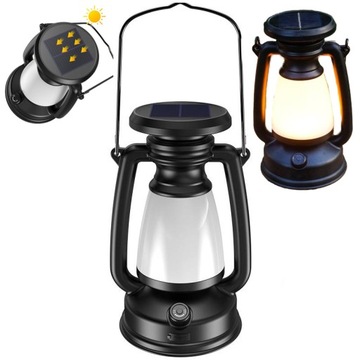 ANTYCZNA LAMPA KEMPINGOWA LED Lampa Turystyczna z Solarem w Starym Stylu