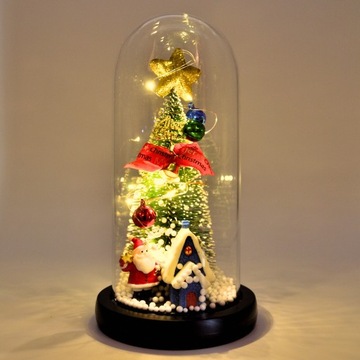 ИСКУССТВЕННАЯ РОЖДЕСТВЕНСКАЯ ЕЛКА, МАЛЕНЬКАЯ, СВЕТОДИОДНАЯ В СТЕКЛЕ, ДЕКОРАТИВНАЯ, РОЖДЕСТВЕНСКИЙ МОРОД, СНЕГ, ПОДАРОК