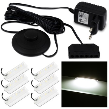 ZESTAW 6X KLIPS LED DO PÓŁKI SZKLANEJ B. NEUTRALNA