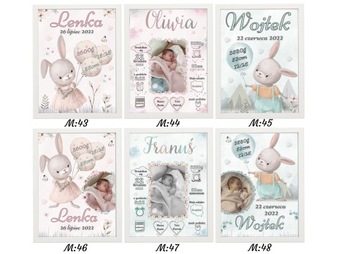 Metryczka Dla Dziecka Obrazek Personalizowany Prezent Na Chrzest A4 + Ramka
