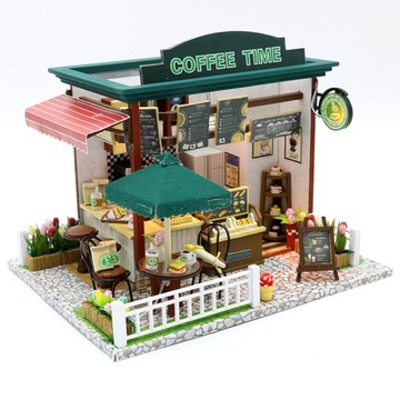 ZESTAW DIY Domek model KAWIARNIA Puzzle 3D LED