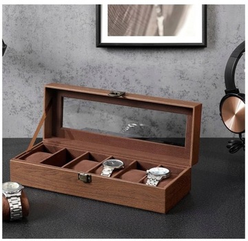 DREWNIANE PUDEŁKO ORGANIZER ETUI SZKATUŁKA NA ZEGARKI 6 MIEJSC MĘSKIE