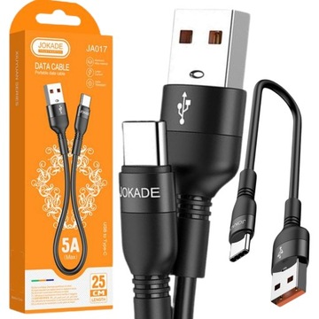 Krótki Kabel USB - TYP - C 25cm 5A PRZESYŁ DANYCH I ŁADOWANIE