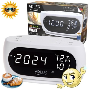 Adler AD 1186W Будильник с измерением температуры и влажности и датой