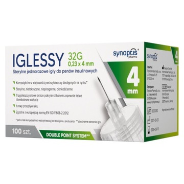32G 4 mm IGLESSY sterylne igły do penów 100 sztuk