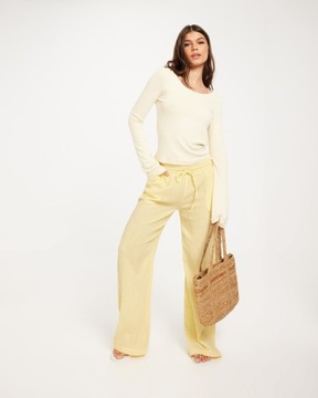 Pieces NG5 utj żółte proste muślinowe spodnie casual XS