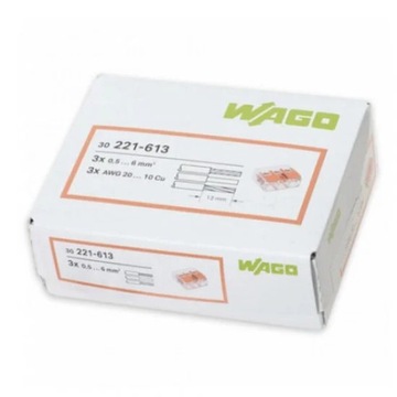 WAGO SZYBKOZŁĄCZKA DRUT/LINKA 3x6mm 221-613 30 szt