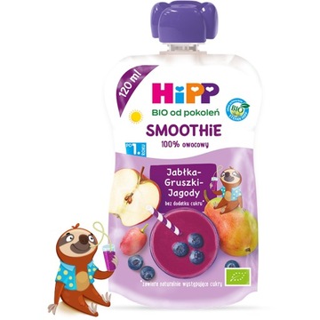 HiPP BIO Smoothie Mus jabłka gruszki jagody 120ml po 1 roku