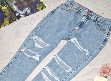 Pull&Bear MOM JEANS rurki BLOG przetarcia DZIURY denim 40 L