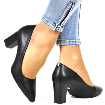 ЧЕРНЫЕ ЖЕНСКИЕ ТУФЛИ ТУФЛИ НА ВЫСОКОМ КАБЛУКЕ, МАТОВЫЕ, СТАБИЛЬНЫЕ