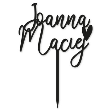 TOPPER ŚLUB WESELE IMIONA NAPIS DEKOR TORT CZARNY