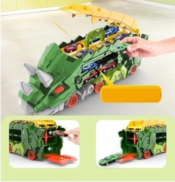 DUŻY Ciężarówka Dinozaur 65cm TIR AUTO AUTKA TOR SAMOCHODOWY Z 4 Samochody