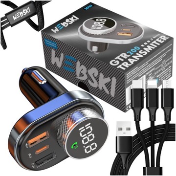 TRANSMITER SAMOCHODOWY FM Z ŁADOWARKĄ + KABEL 3W1