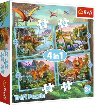PUZZLE 4w1 WYJĄTKOWE DINOZAURY DINO 4 UKŁADANKI 3+