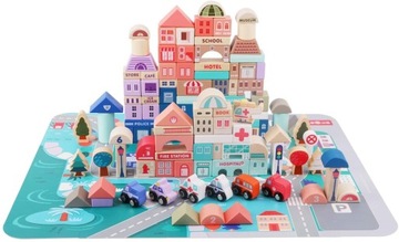 НАБОР ЦВЕТНЫХ ДЕРЕВЯННЫХ БЛОКОВ ГОРОДСКОЙ АВТОМОБИЛЬ ГРУЗОВИК 115 БЛОКОВ + ЗАГАДКА