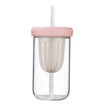 Bidon ze słomką Bubble Tea Cup do Smoothies Smoothies różowy 450ml