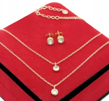 KOMPLET ZŁOTY ZIRCONIE DOUBLE STAL CHIRURGICZNA