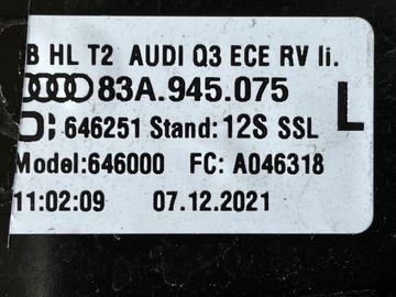 482 AUDI Q3 2018- SVĚTLO ZADNÍ LEVÝ 83A945075