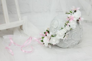 Венок для причастия, цветы, розы, жемчуг