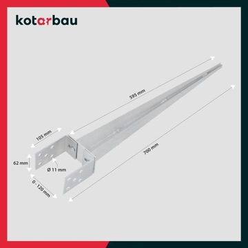 ZESTAW 2X PODSTAWA SŁUPA WBIJANA REGULOWANA WSPORNIK KOTWA PERGOLI 0-120 MM